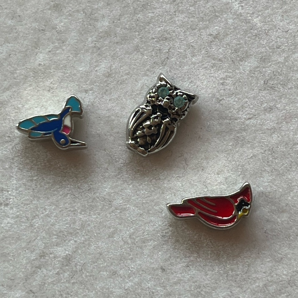 Origami Owl Charm Set. Owl, Hummingbird, Cardinal